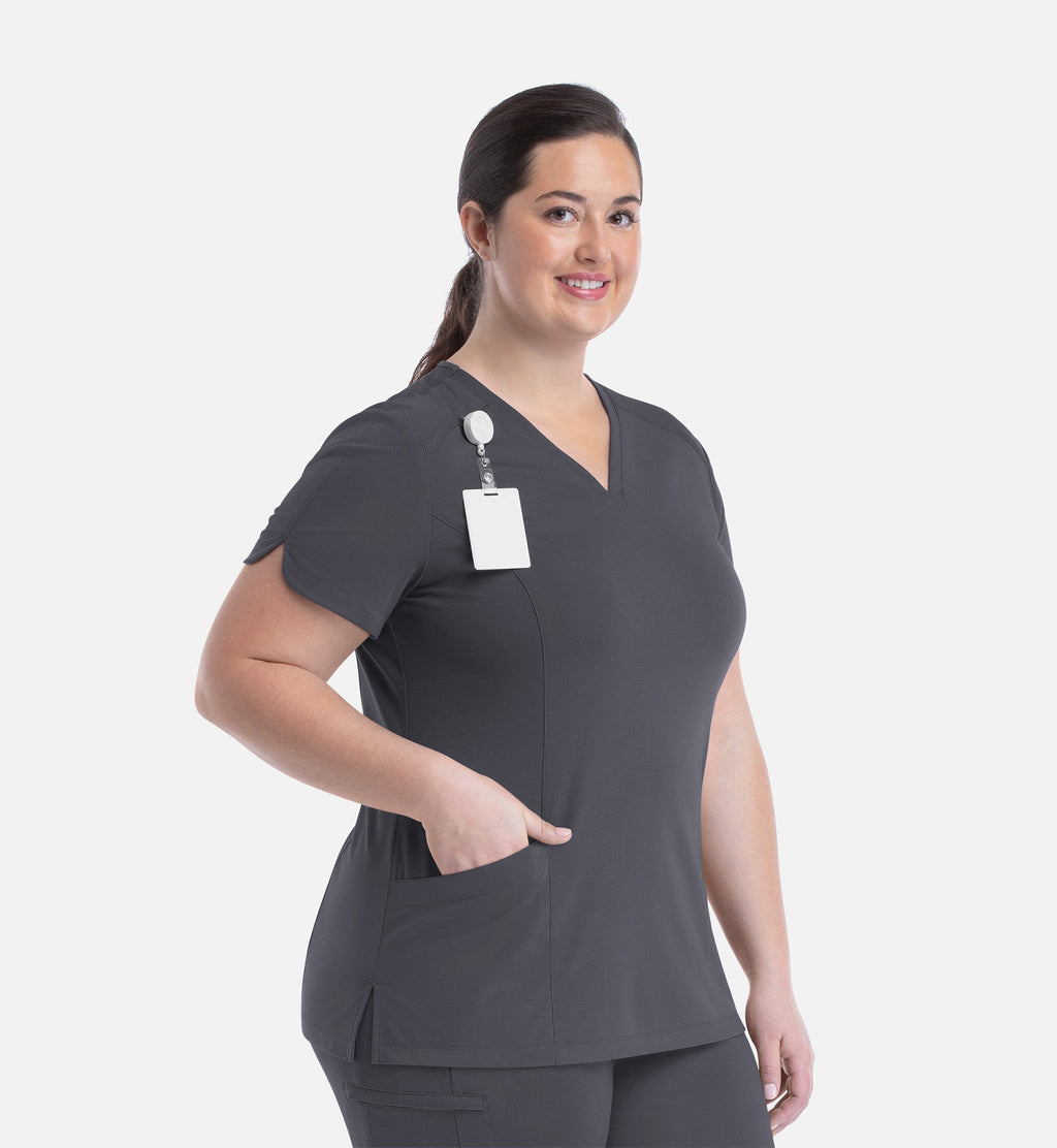 Focus 20302 Women's Curved V-Neck Top Pewter