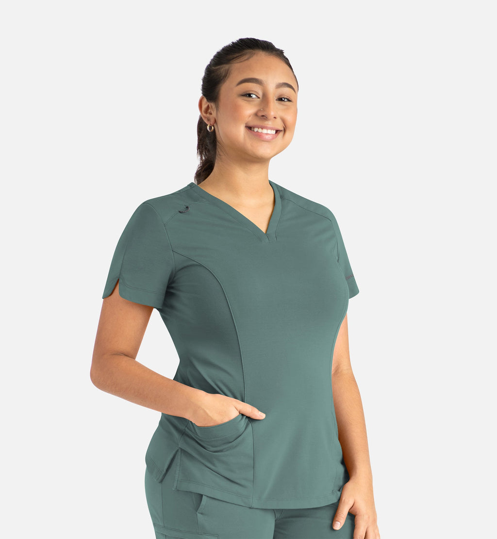 Focus 20302 Women's Curved V-Neck Top Sage