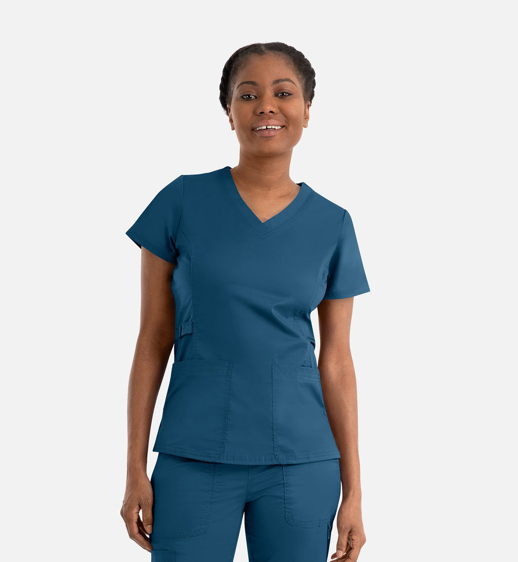 Blossom Signature 2101 Ladies Functional V-Neck Top Caribbean Blue