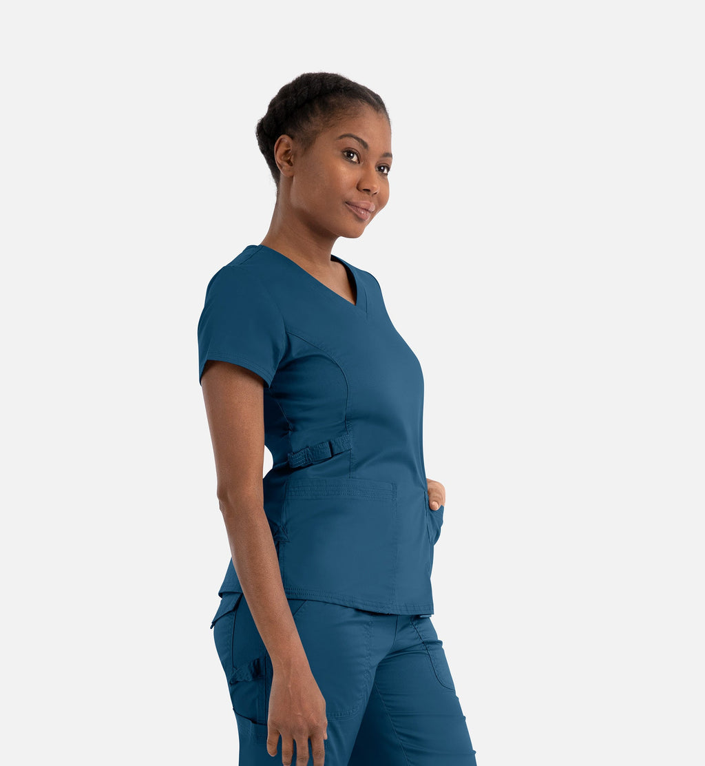 Blossom Signature 2101 Ladies Functional V-Neck Top Caribbean Blue