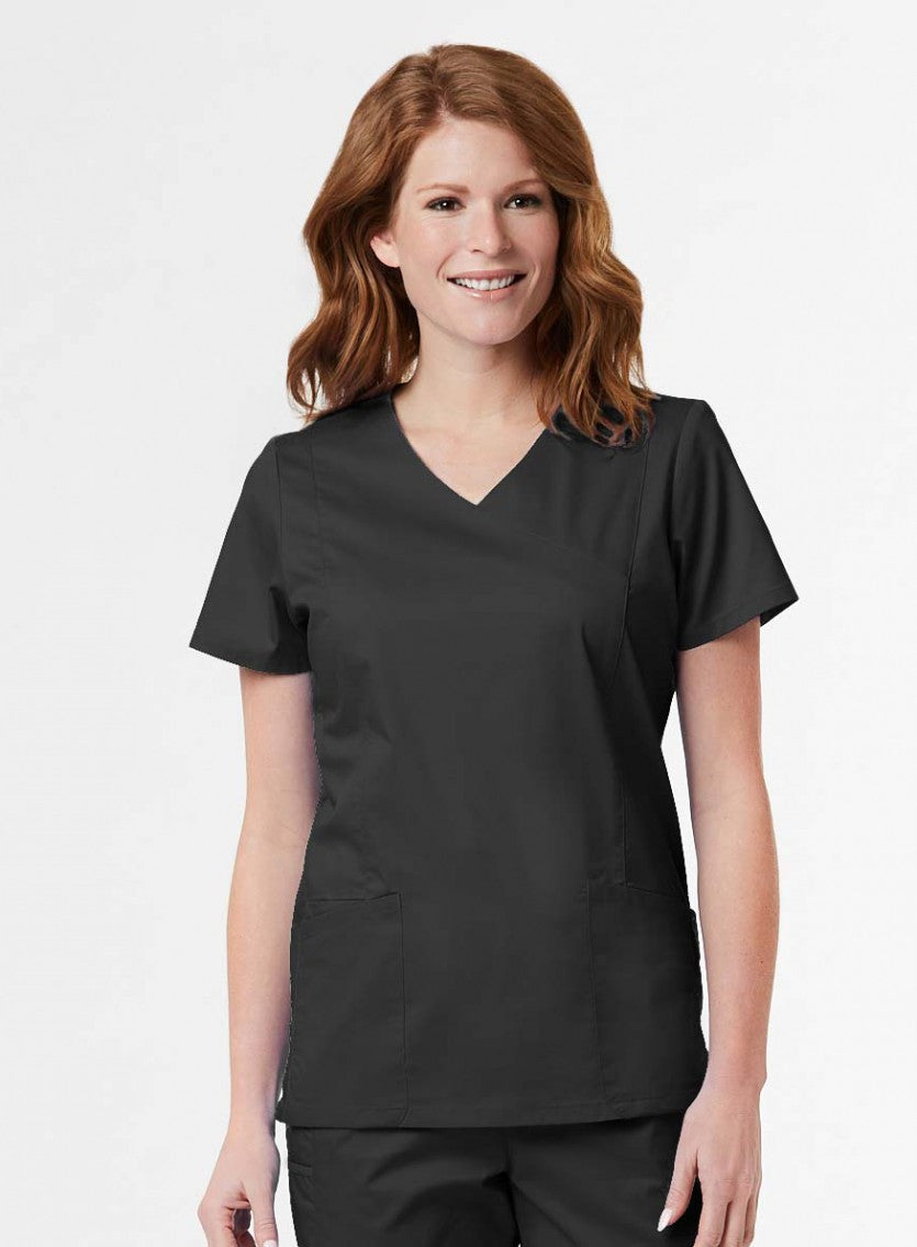 Blossom Signature 2102 Ladies Mesh Pocket Mock Wrap Top Black