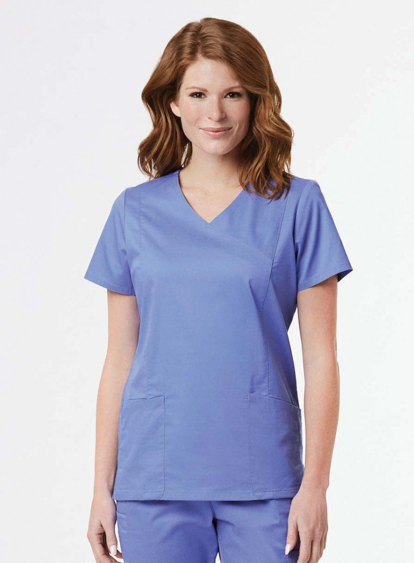 Blossom Signature 2102 Ladies Mesh Pocket Mock Wrap Top Ceil Blue