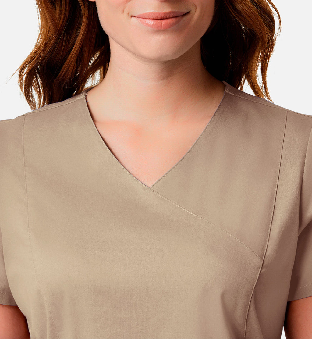 Blossom Signature 2102 Ladies Mesh Pocket Mock Wrap Top Khaki