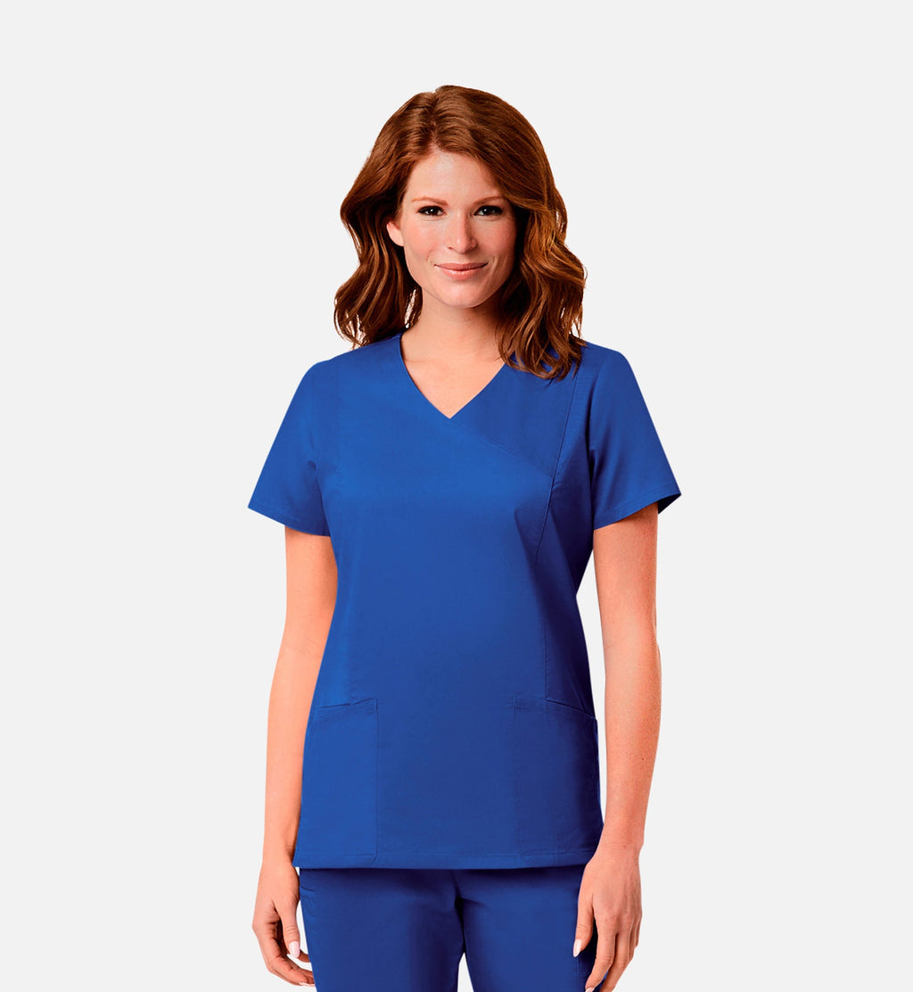 Blossom Signature 2102 Ladies Mesh Pocket Mock Wrap Top Royal Blue