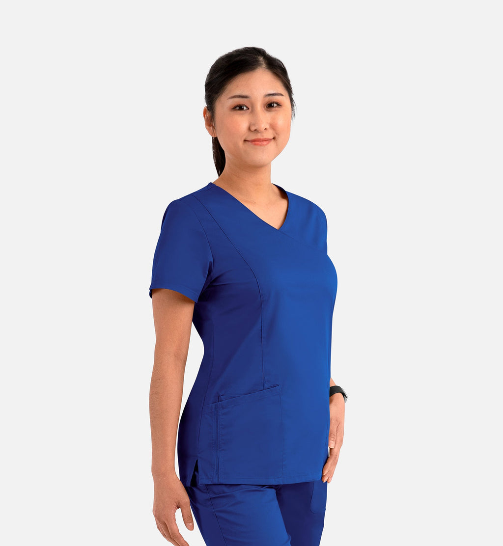 Blossom Signature 2102 Ladies Mesh Pocket Mock Wrap Top Royal Blue
