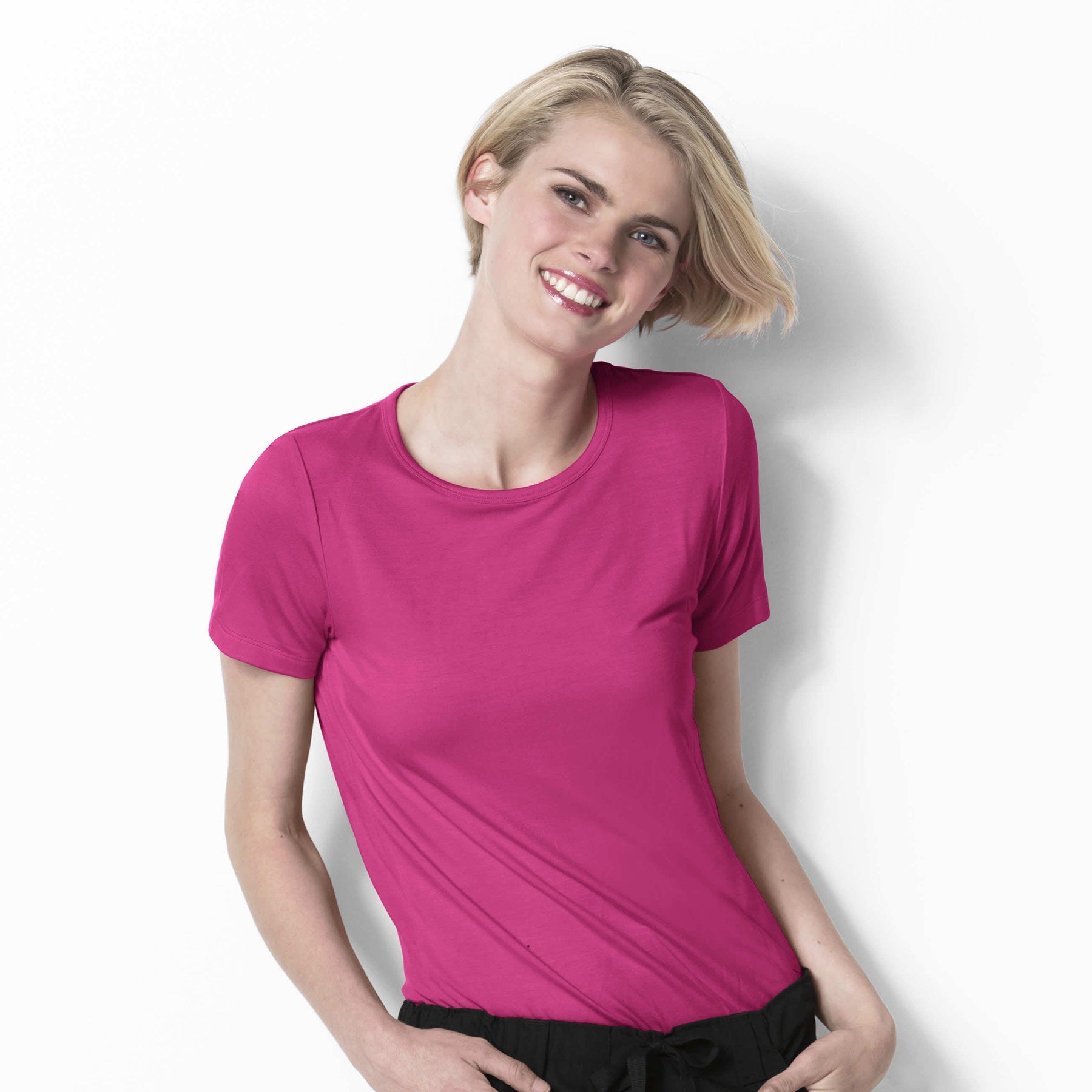 Layers 2209 Silky Knit Short Sleeve Tee Hot Pink