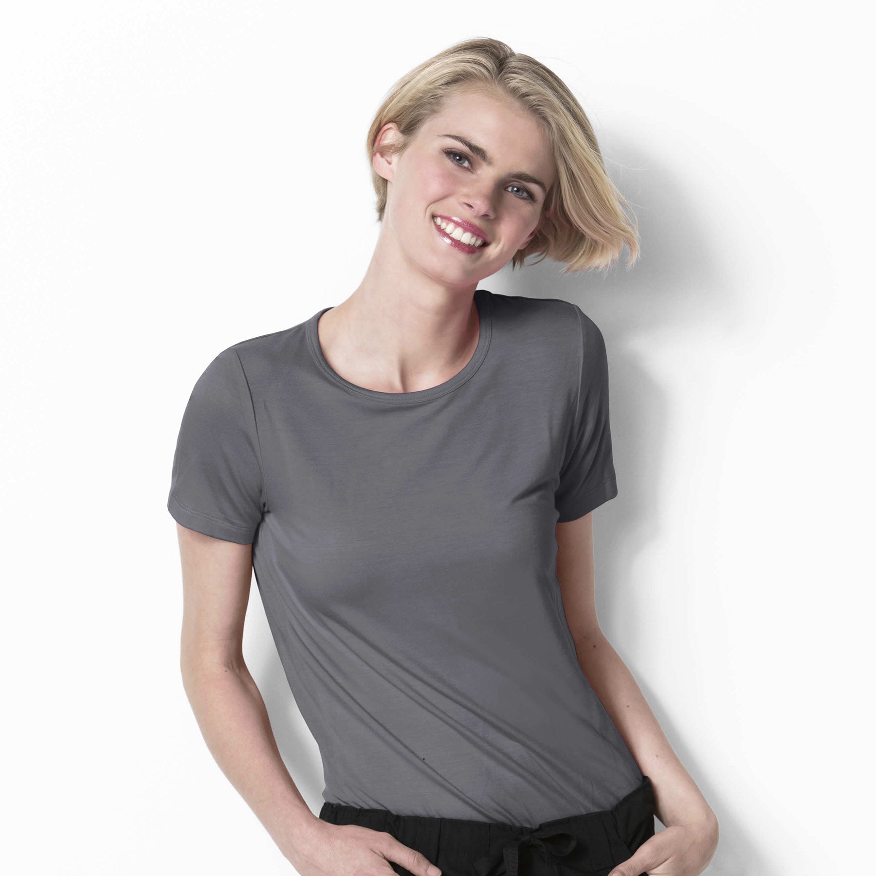 Layers 2209 Silky Knit Short Sleeve Tee Pewter