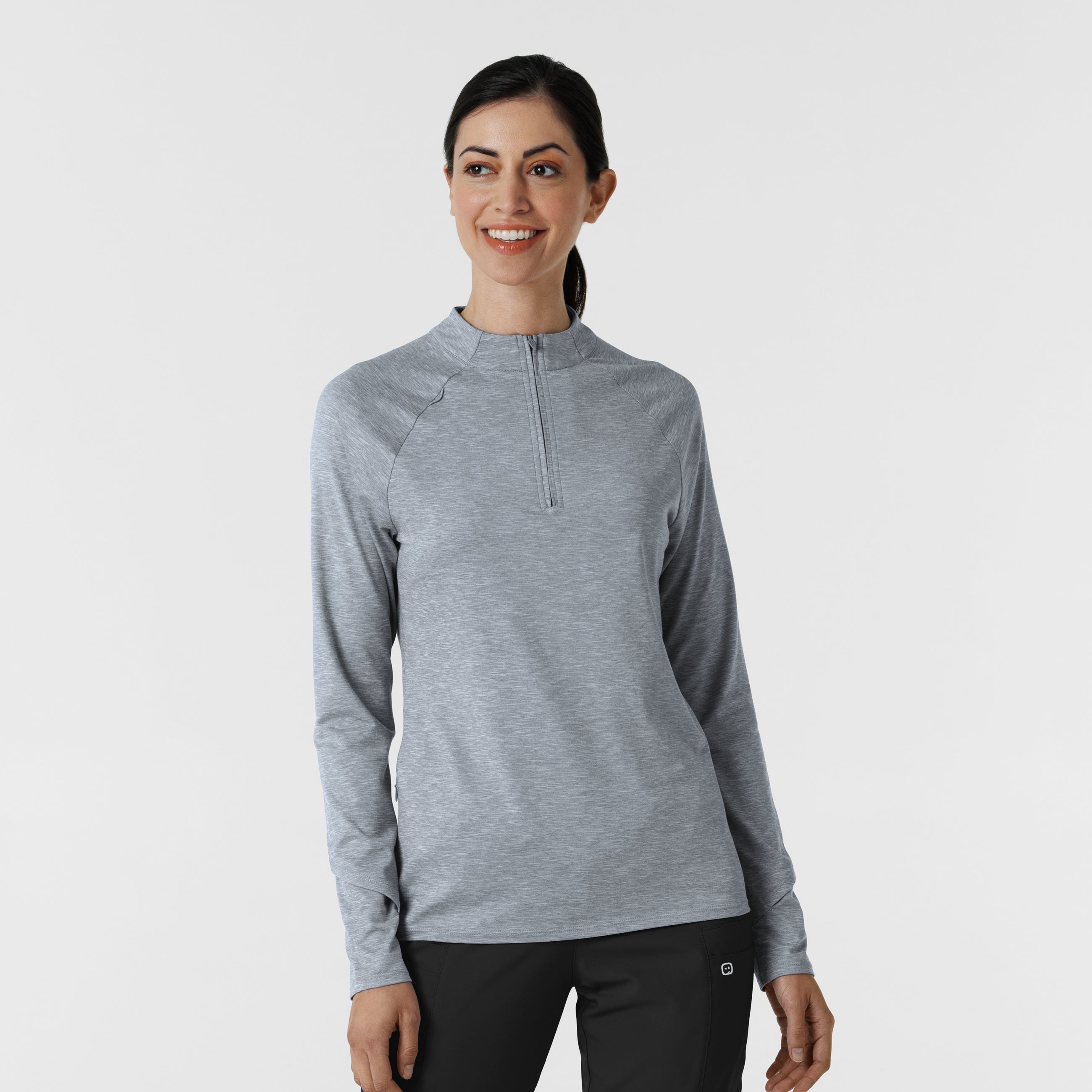 Layers 2239 Watch Window Quarter Zip Scrub Top Grey Heather