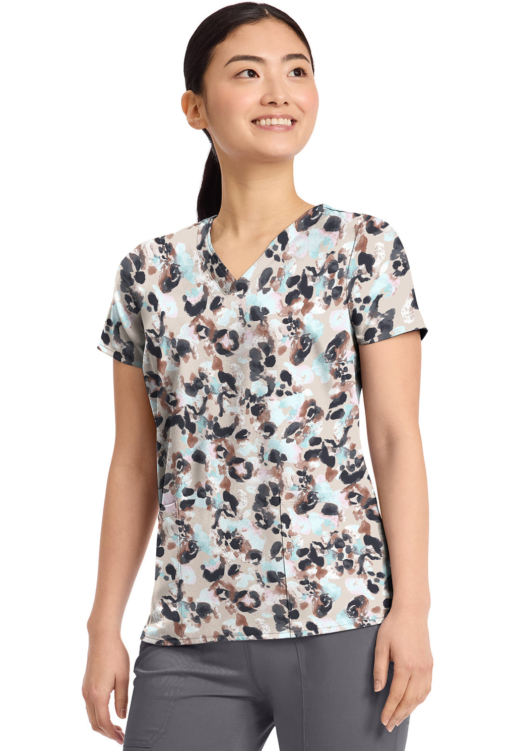 HH Prints 2266 Women's Amanda Print Scrub Top Abstract Cheetah