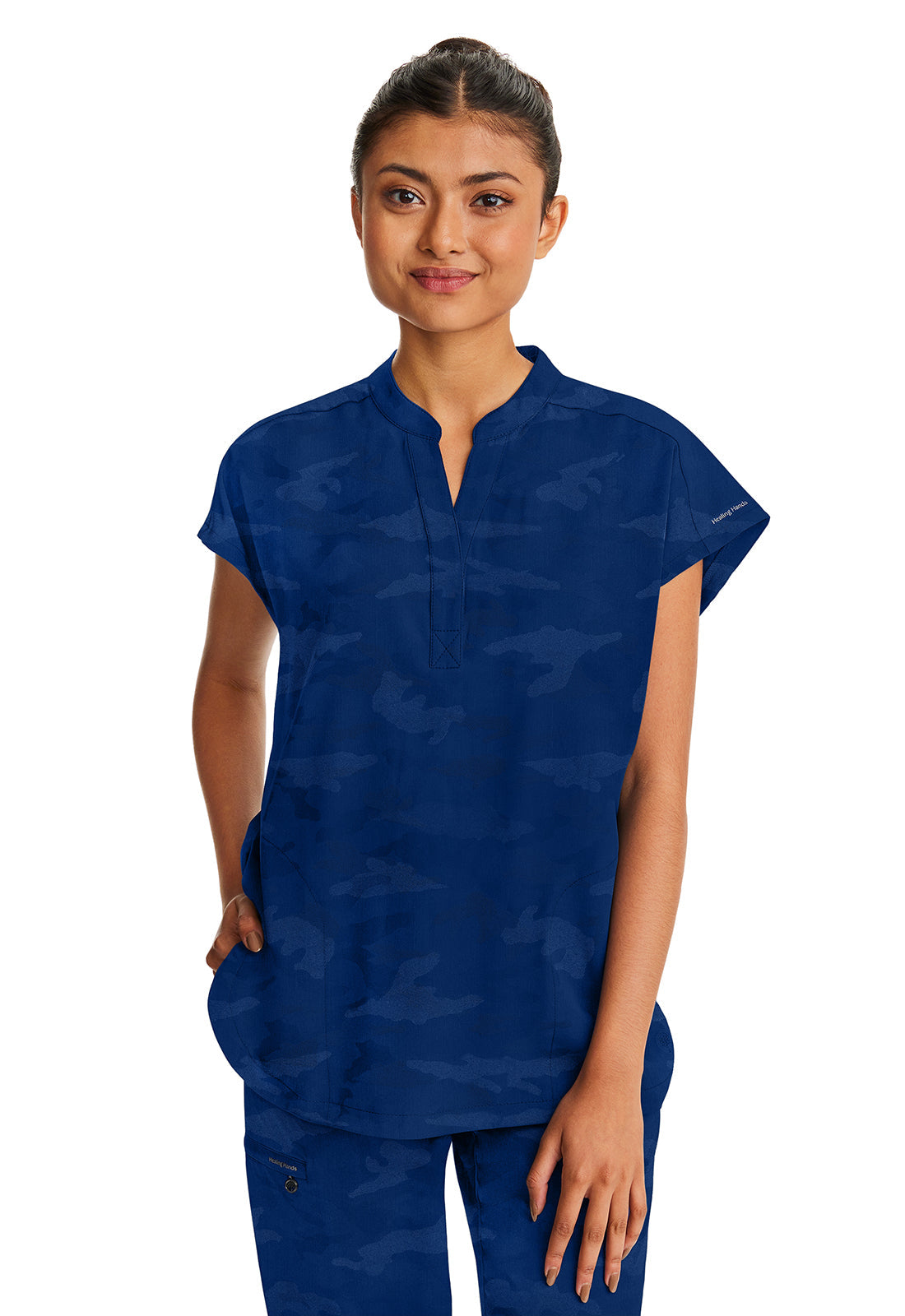 Purple Label 2352 Women's Journey Camo Scrub Top Navy