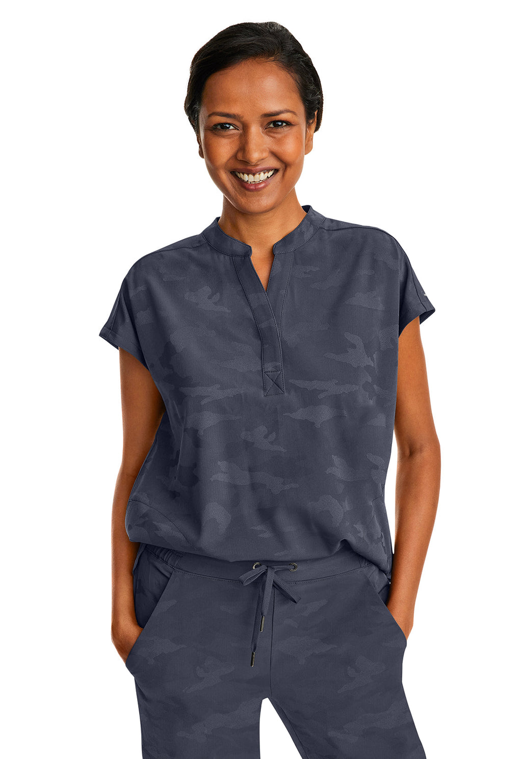 Purple Label 2352 Women's Journey Camo Scrub Top Pewter