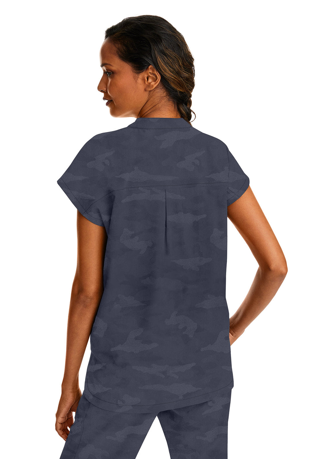 Purple Label 2352 Women's Journey Camo Scrub Top Pewter