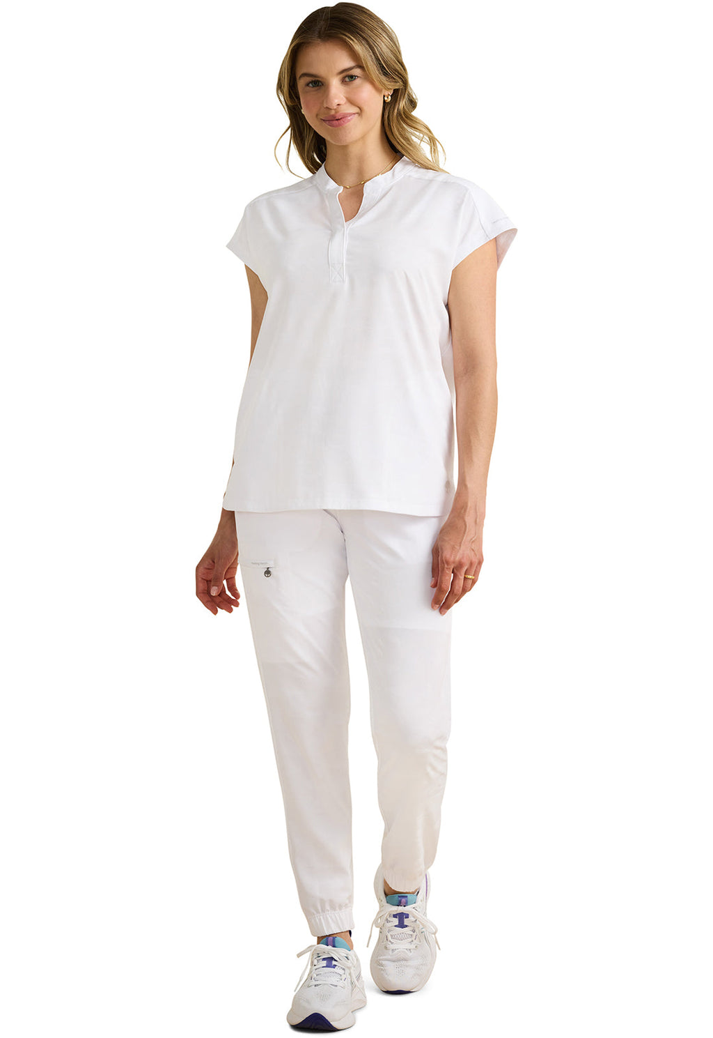 Purple Label Jacquard 2352 Women's Journey Camo Scrub Top White