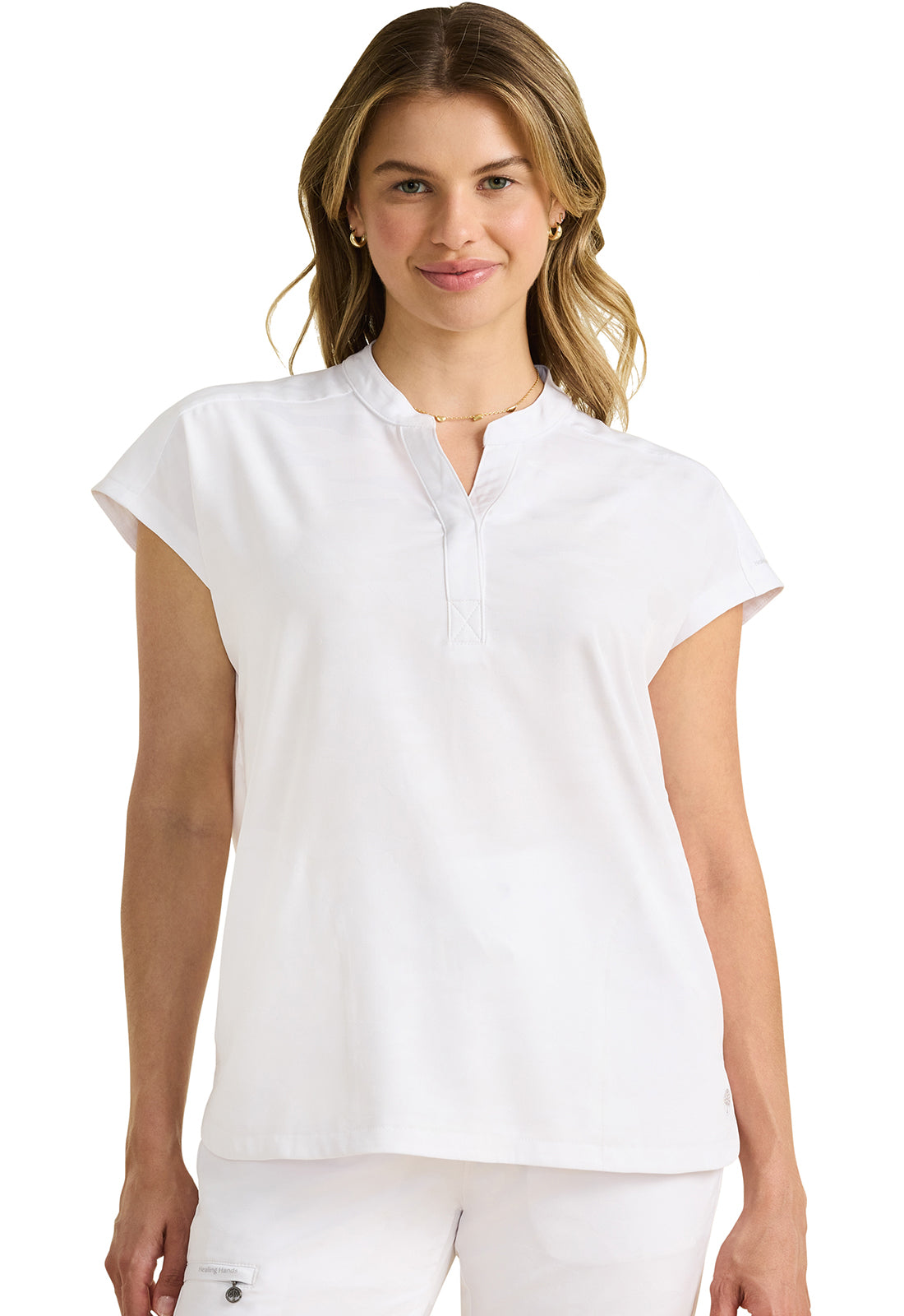 Purple Label Jacquard 2352 Women's Journey Camo Scrub Top White