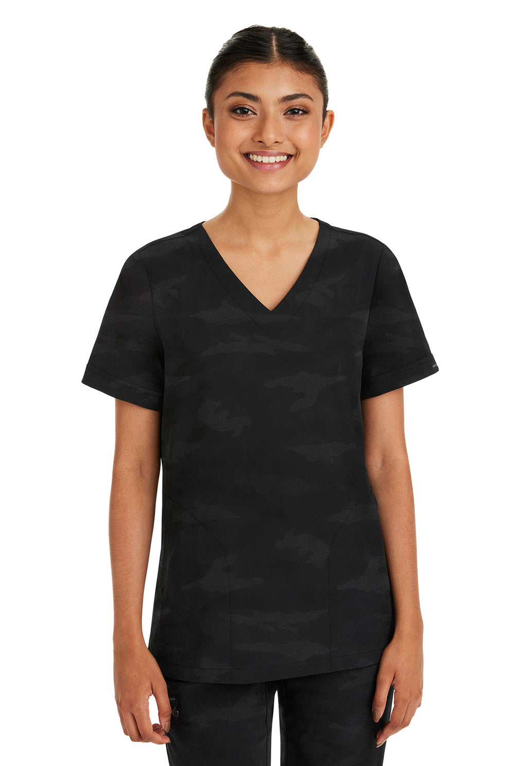 Purple Label 2353 Women's Joy Camo Scrub Top Black