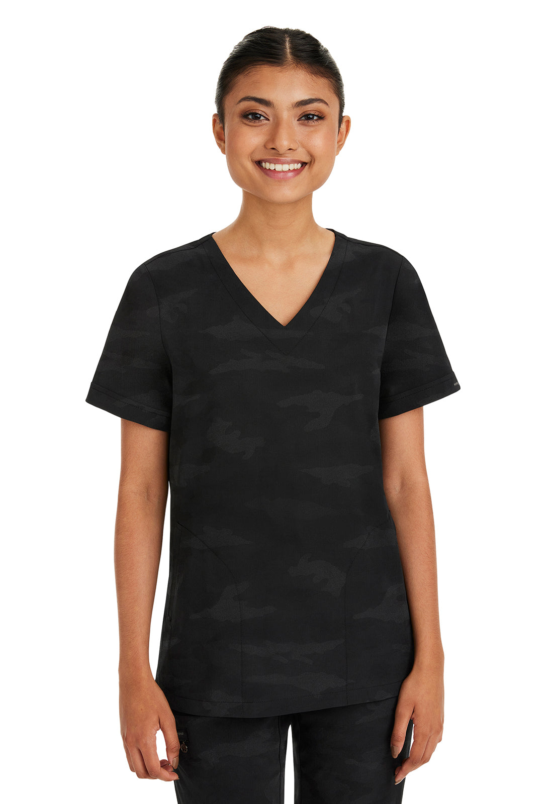 Purple Label 2353 Women's Joy Camo Scrub Top Black