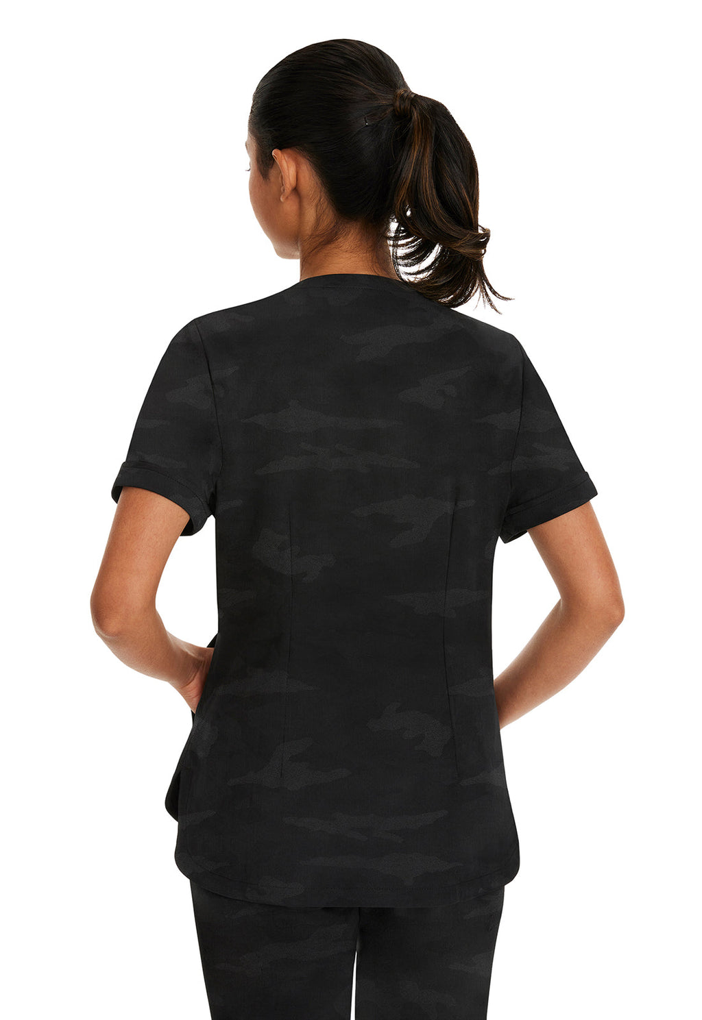 Purple Label 2353 Women's Joy Camo Scrub Top Black