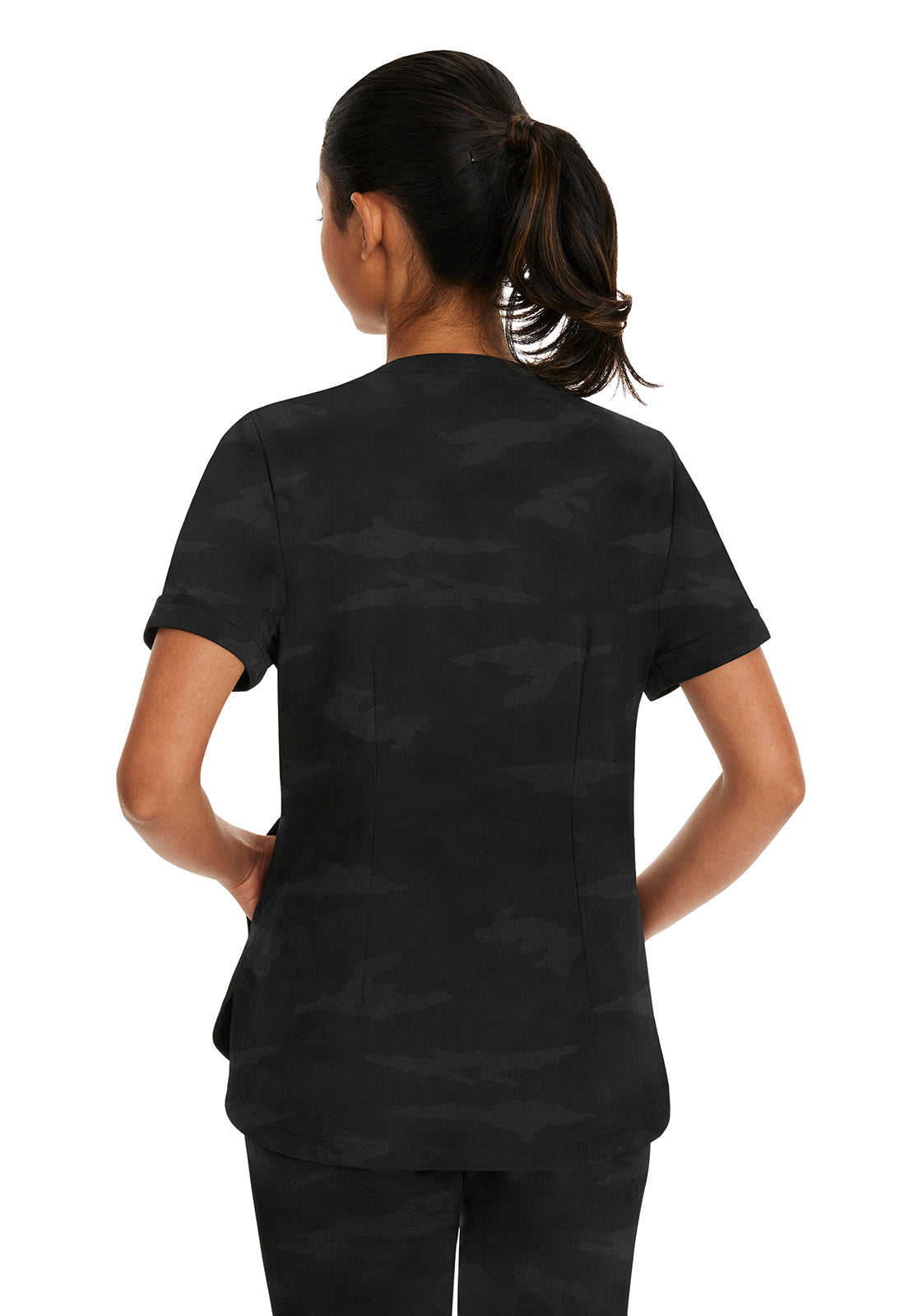 Purple Label 2353 Women's Joy Camo Scrub Top Black