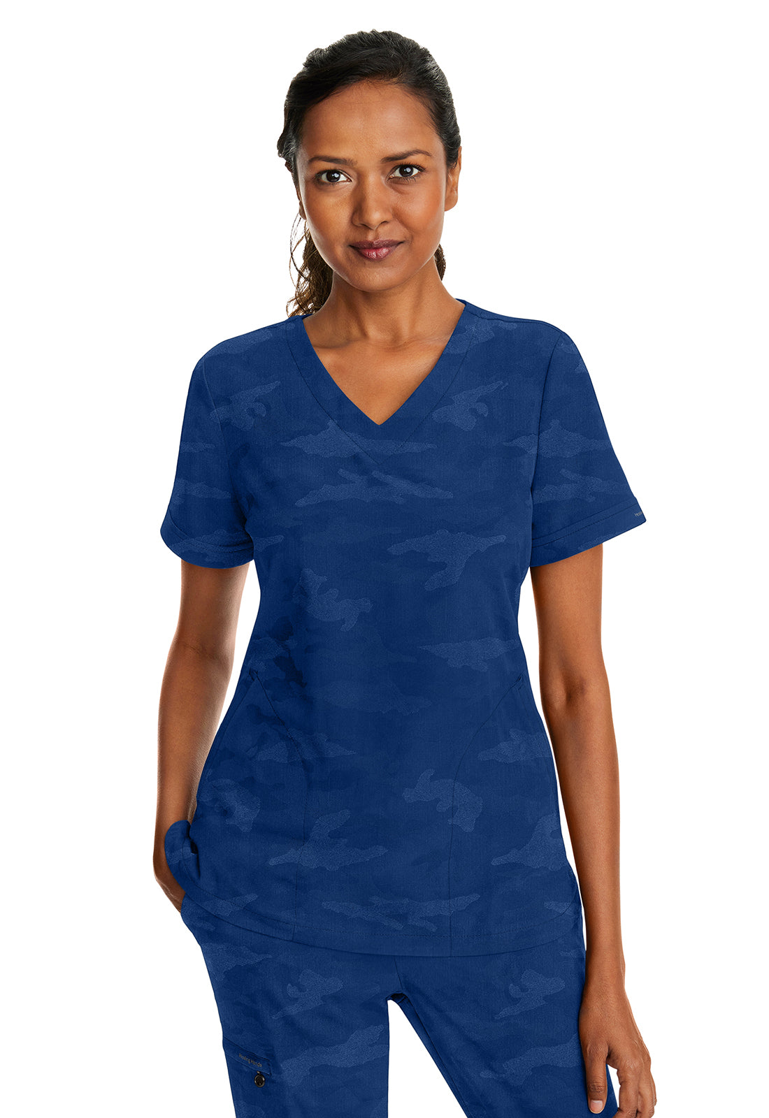 Purple Label 2353 Women's Joy Camo Scrub Top Navy
