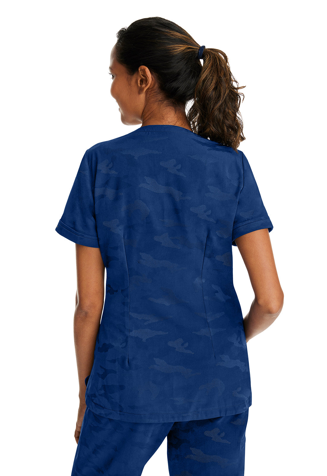Purple Label 2353 Women's Joy Camo Scrub Top Navy
