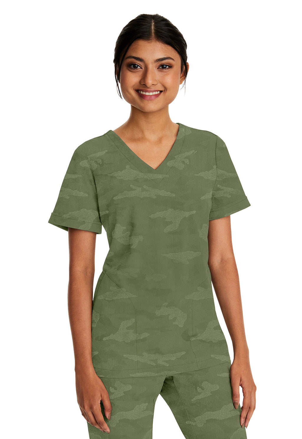 Purple Label 2353 Women's Joy Camo Scrub Top Olive