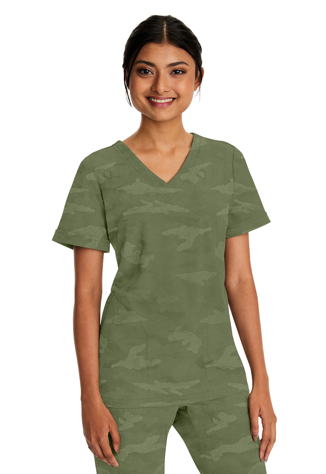 Purple Label 2353 Women's Joy Camo Scrub Top Olive