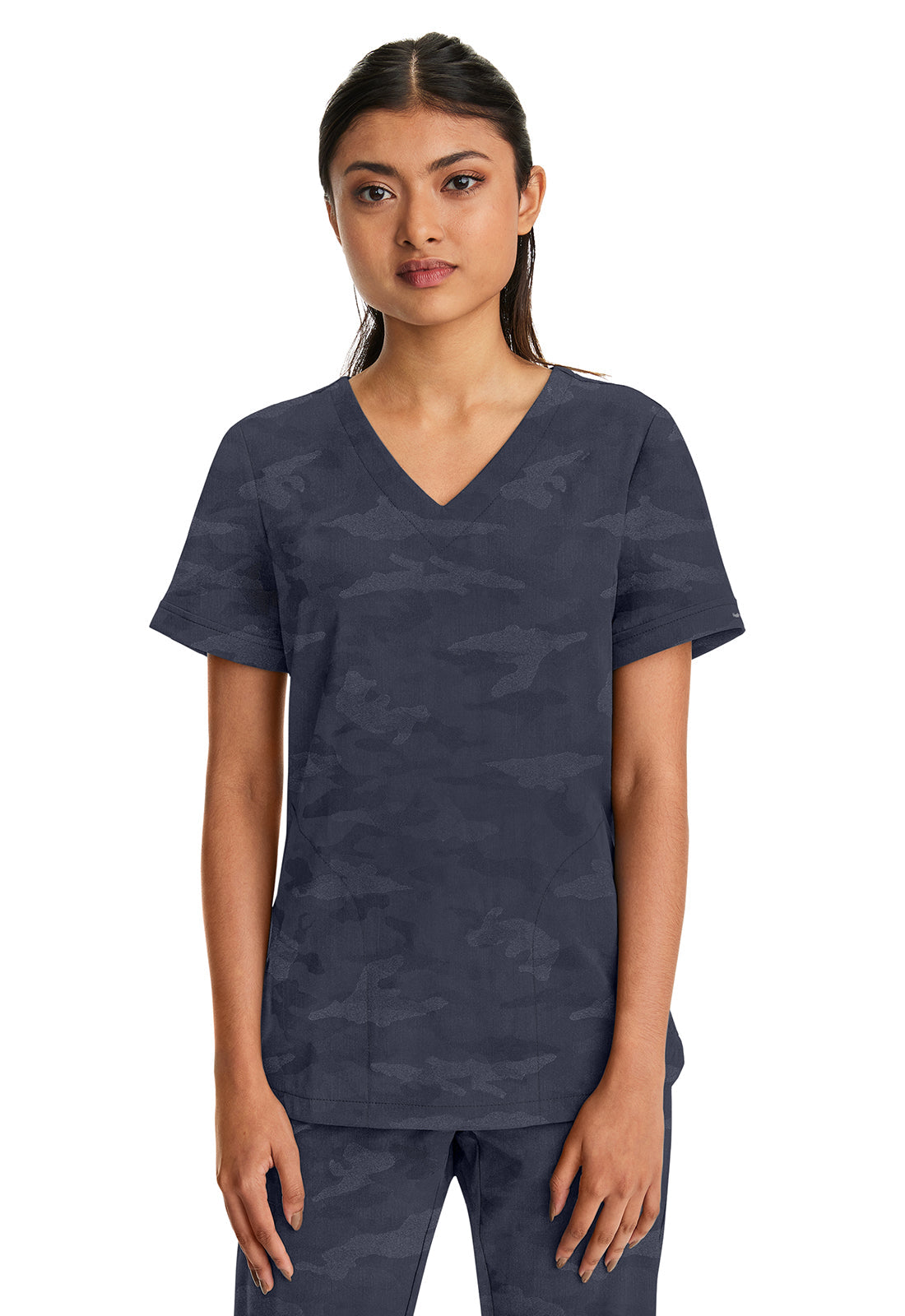 Purple Label 2353 Women's Joy Camo Scrub Top Pewter