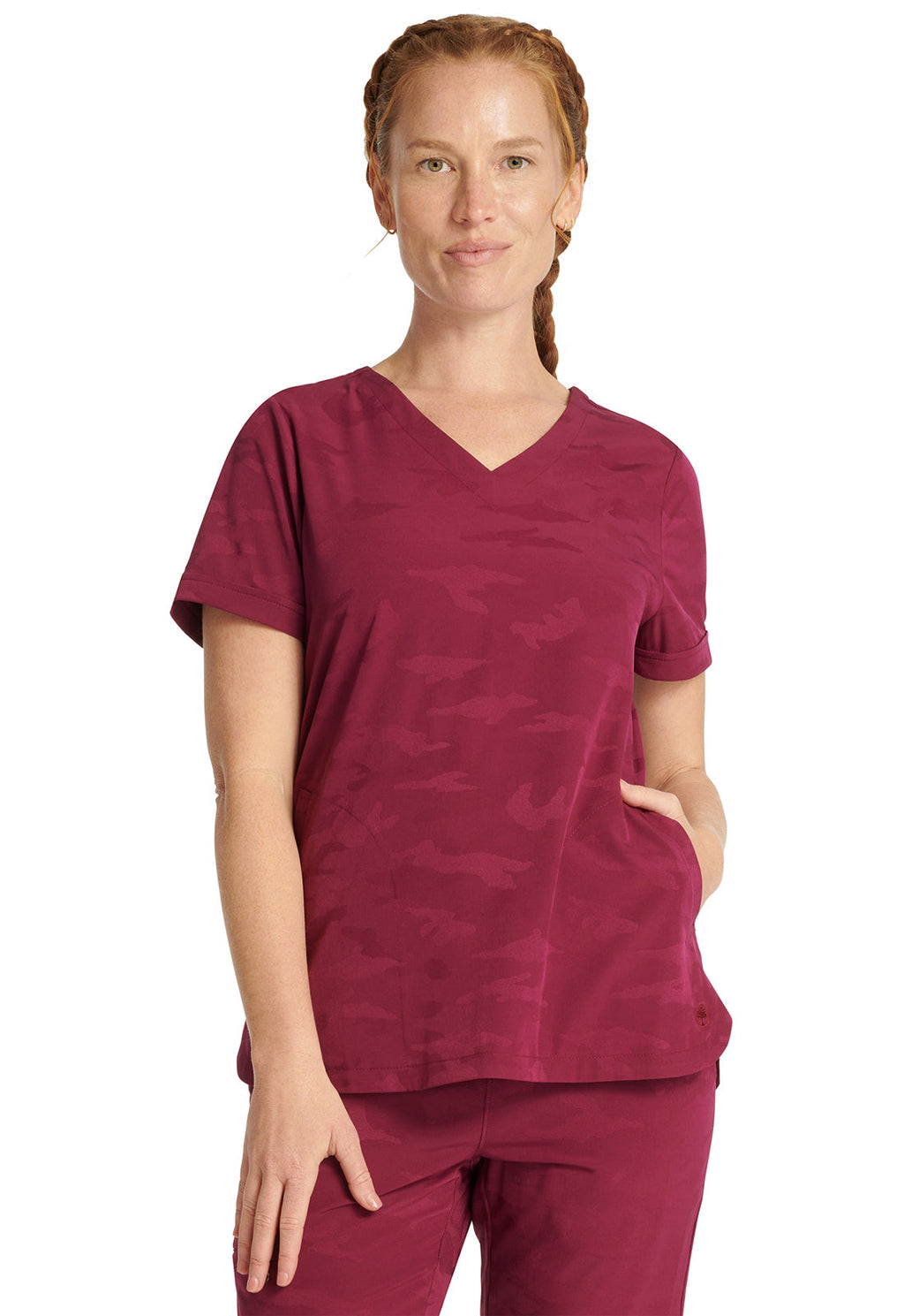 Purple Label 2353 Women's Joy Camo Scrub Top Wine