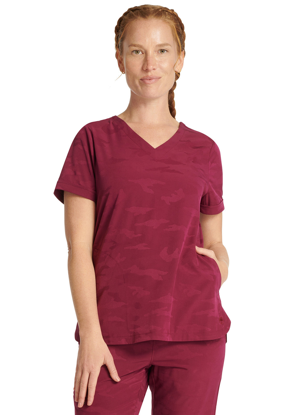 Purple Label 2353 Women's Joy Camo Scrub Top Wine