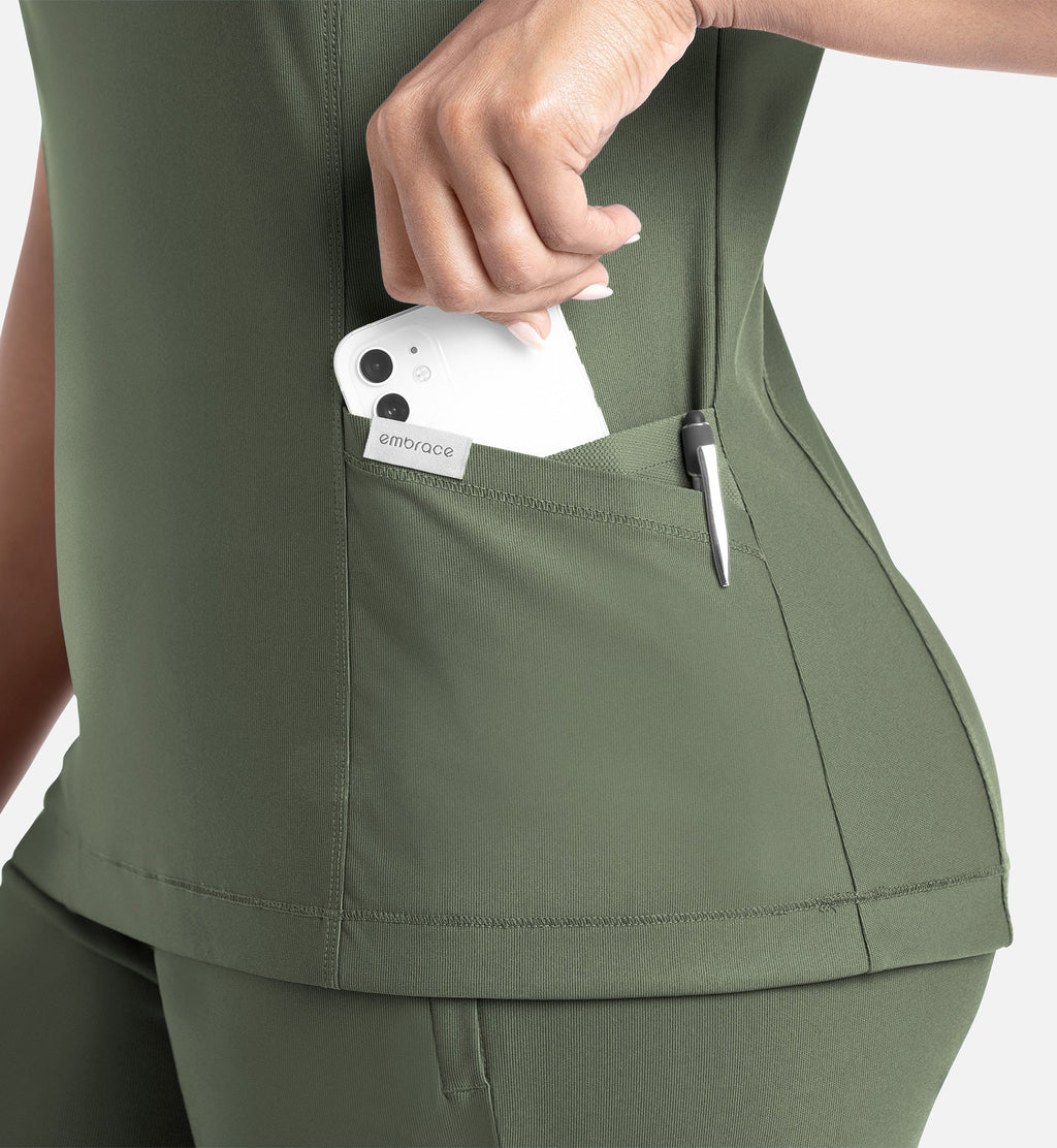 Embrace 2501 Zoe Banded V-Neck Top Olive