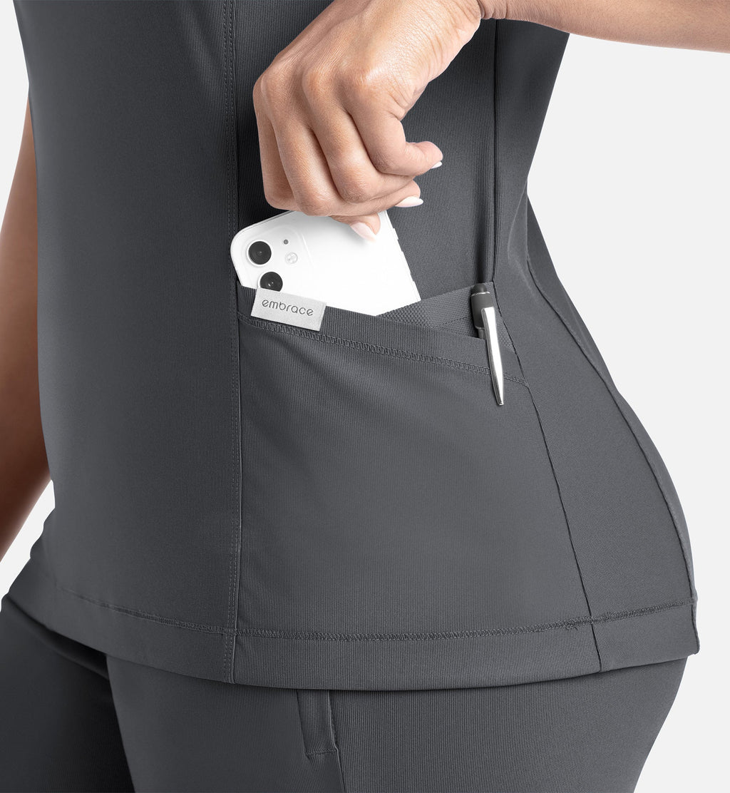 Embrace 2501 Zoe Banded V-Neck Top Pewter