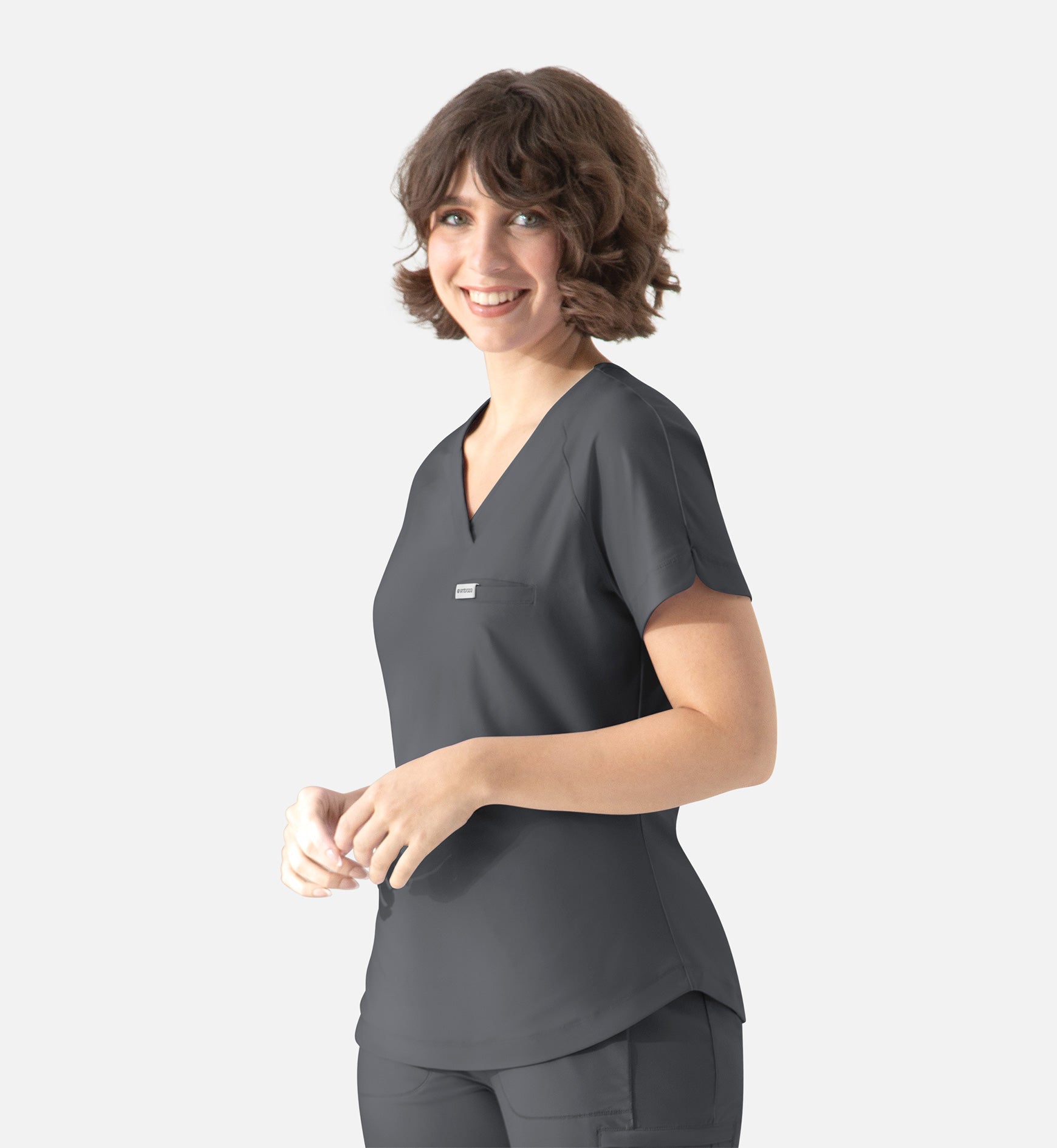 Embrace 2502 Luna Tuckable Y-Neck Top Pewter