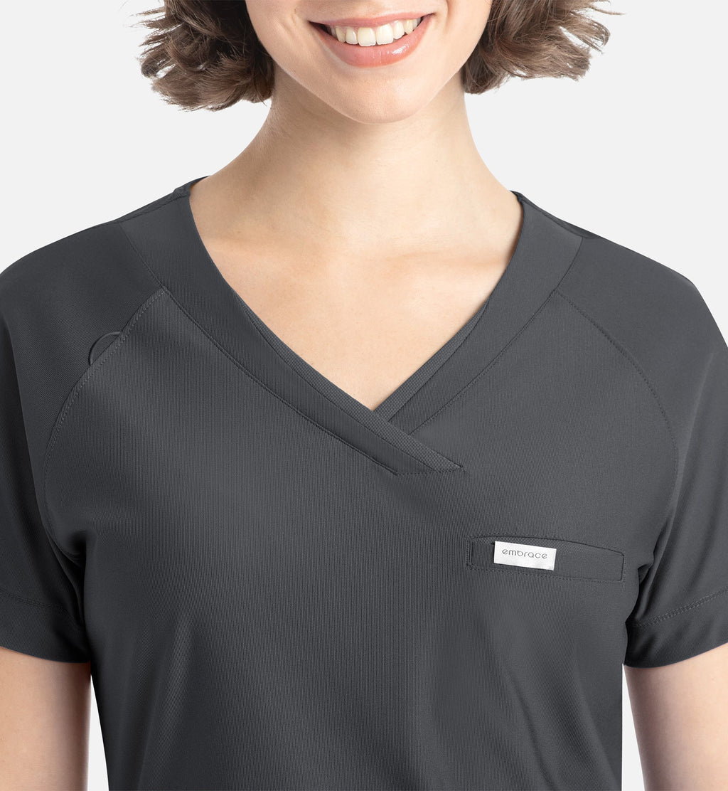 Embrace 2502 Luna Tuckable Y-Neck Top Pewter