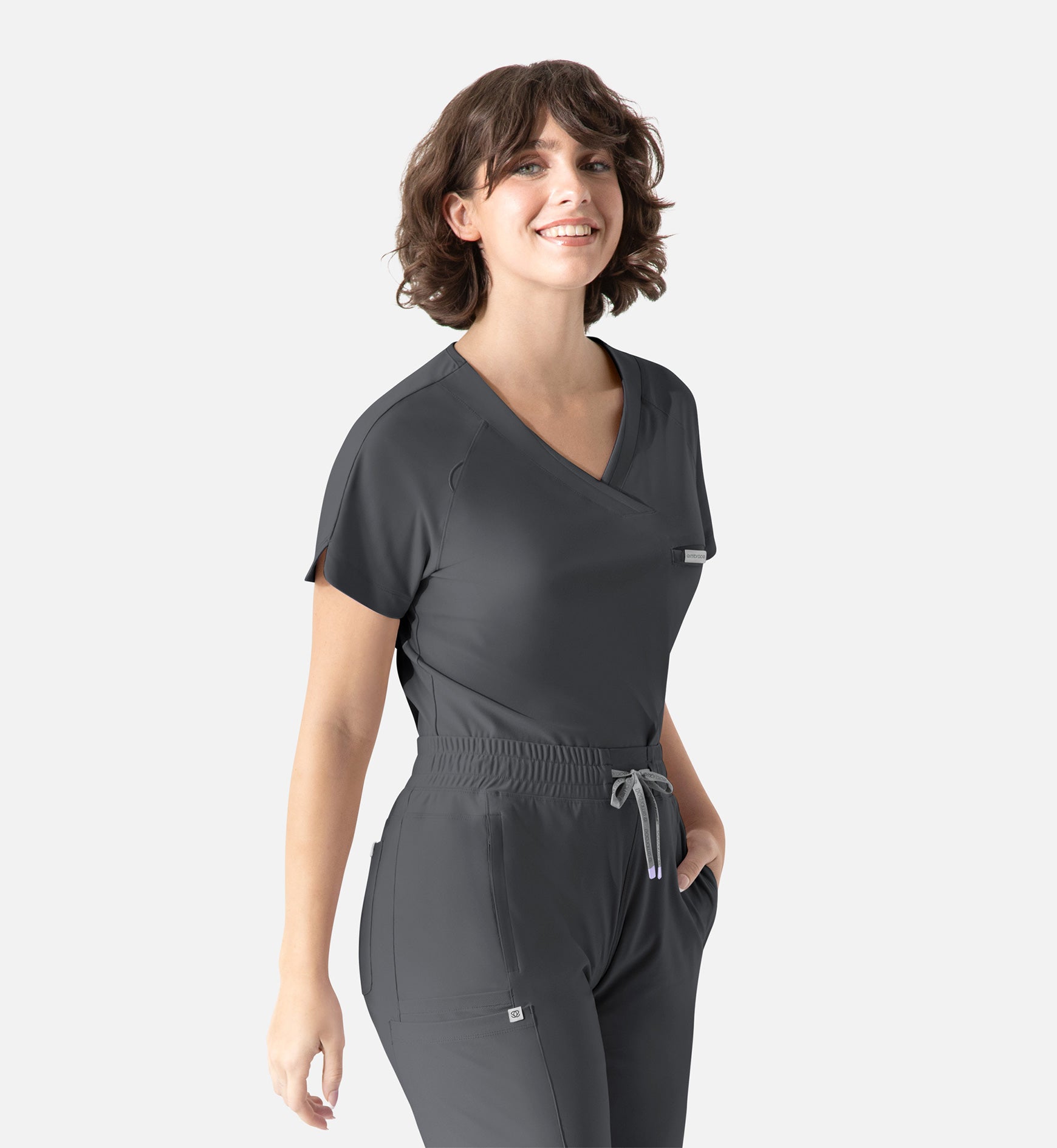 Embrace 2502 Luna Tuckable Y-Neck Top Pewter