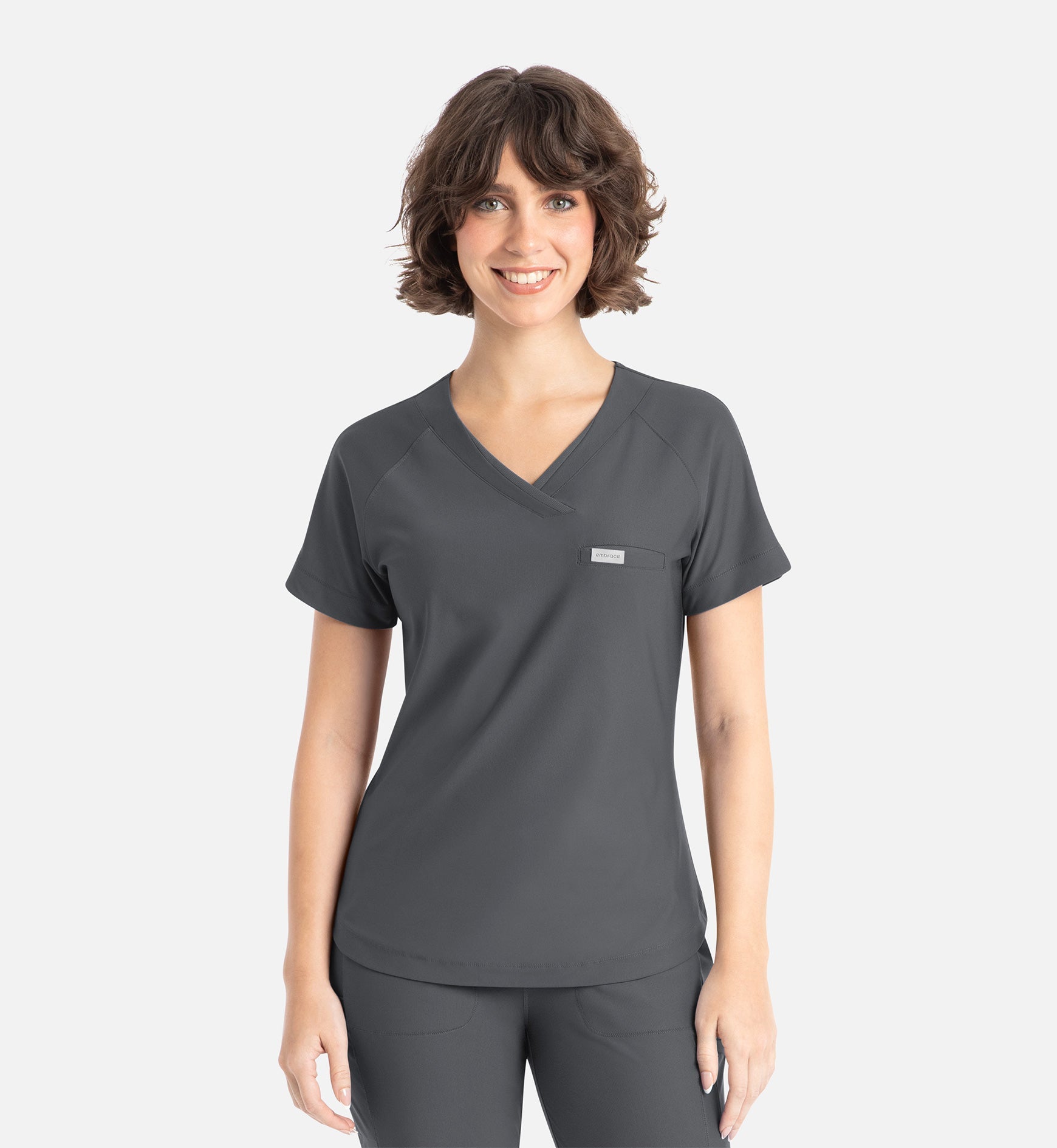 Embrace 2502 Luna Tuckable Y-Neck Top Pewter