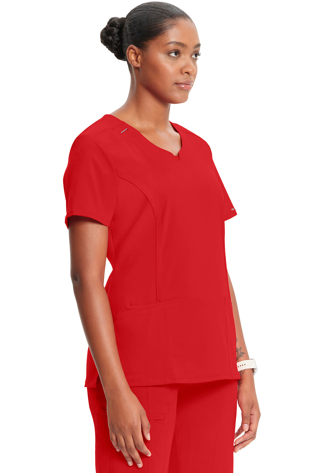 Classics 2624A Round Neck Top Red Model Image Left Side | Infinity