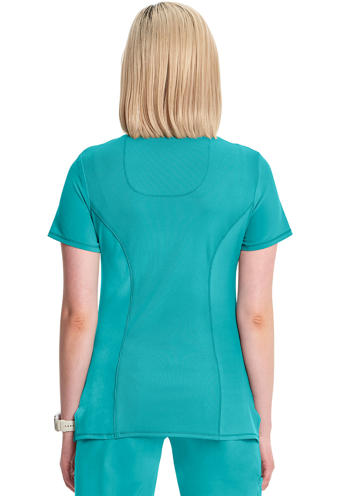 Classics 2625A Mock Wrap Top Teal Blue Model Image Back | Infinity
