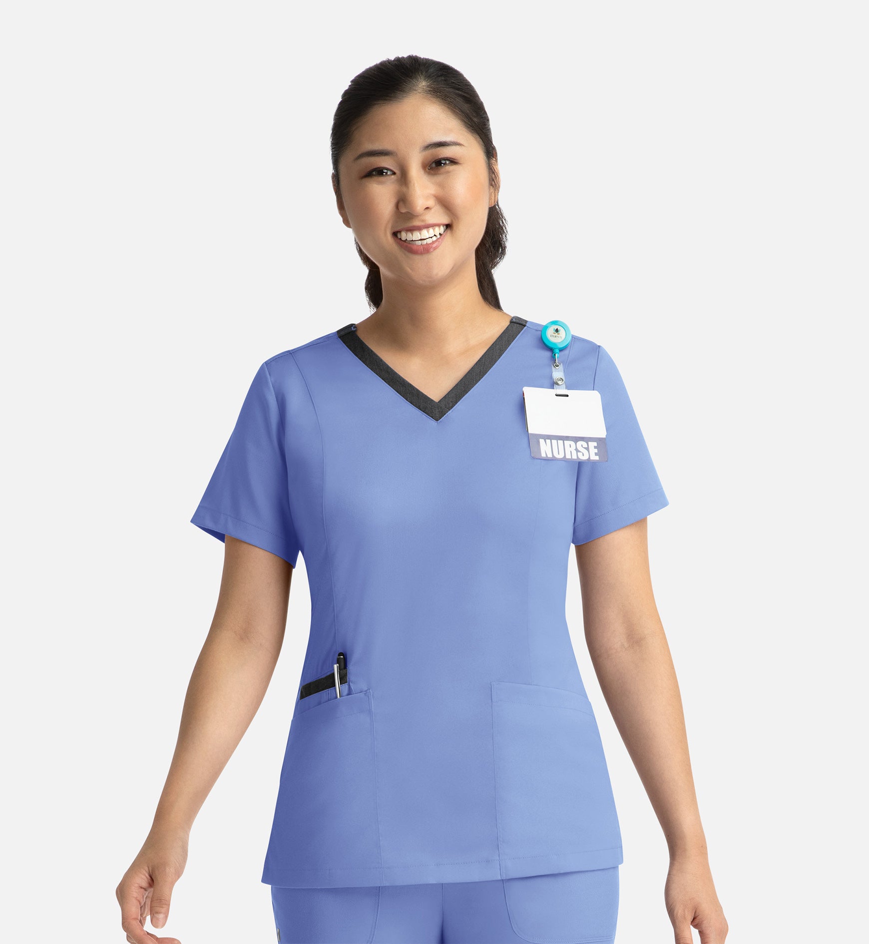 Matrix 3502 Women’s Contrast Double V-Neck Top Ceil Blue