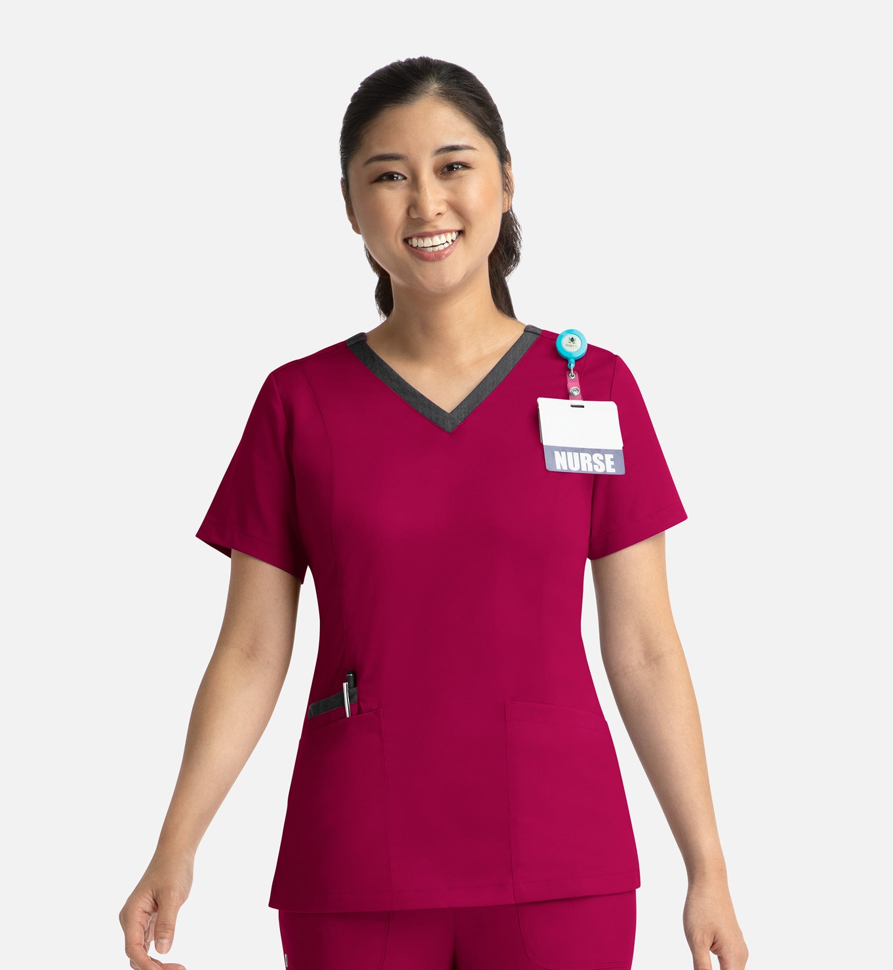 Matrix 3502 Women’s Contrast Double V-Neck Top Cherries Jubilee