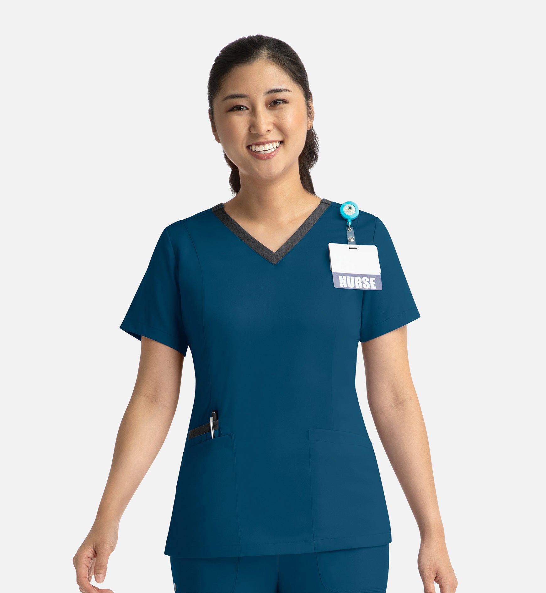 Matrix 3502 Women’s Contrast Double V-Neck Top Caribbean Blue