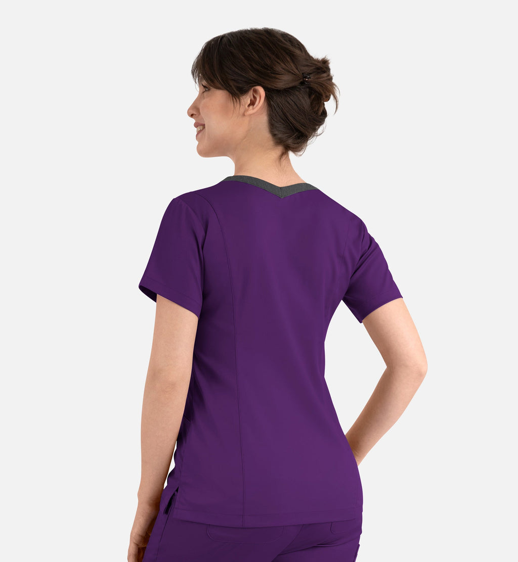 Matrix 3502 Women’s Contrast Double V-Neck Top Eggplant