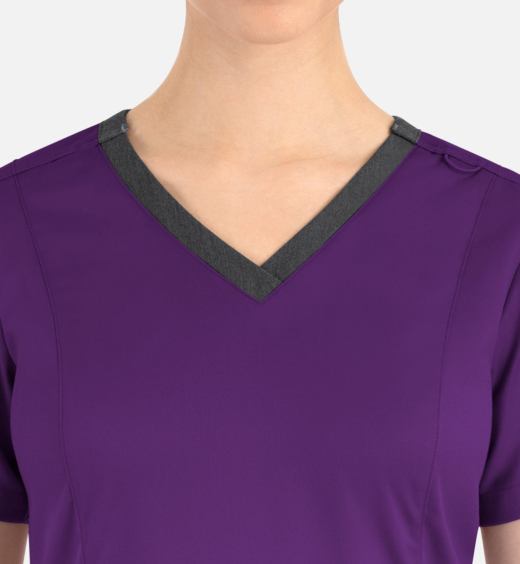 Matrix 3502 Women’s Contrast Double V-Neck Top Eggplant