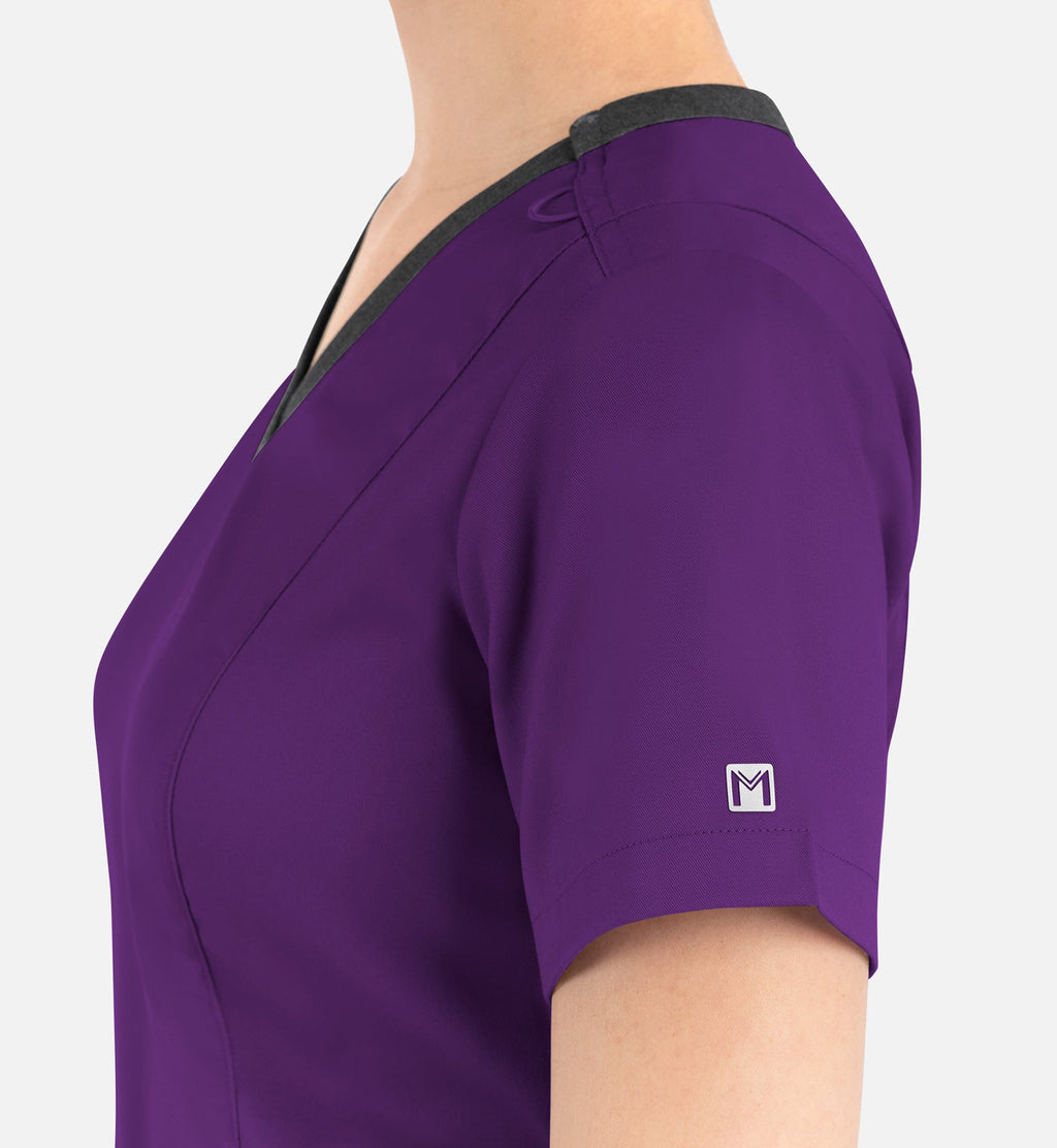 Matrix 3502 Women’s Contrast Double V-Neck Top Eggplant