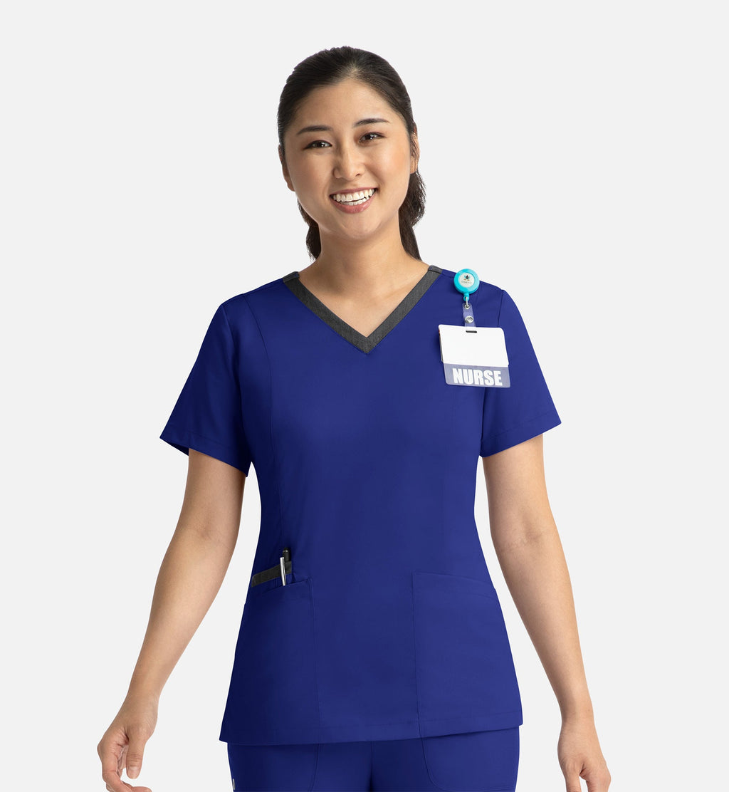 Matrix 3502 Women’s Contrast Double V-Neck Top Galaxy Blue