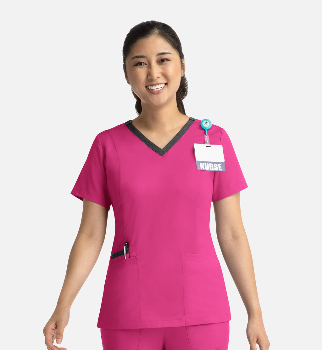 Matrix 3502 Women’s Contrast Double V-Neck Top Hot Pink