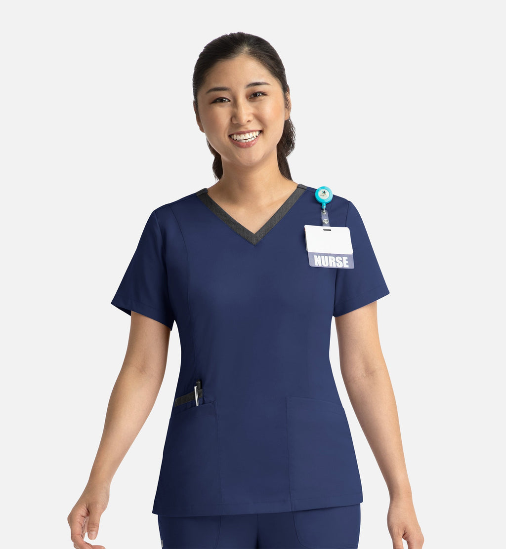 Matrix 3502 Women’s Contrast Double V-Neck Top Navy