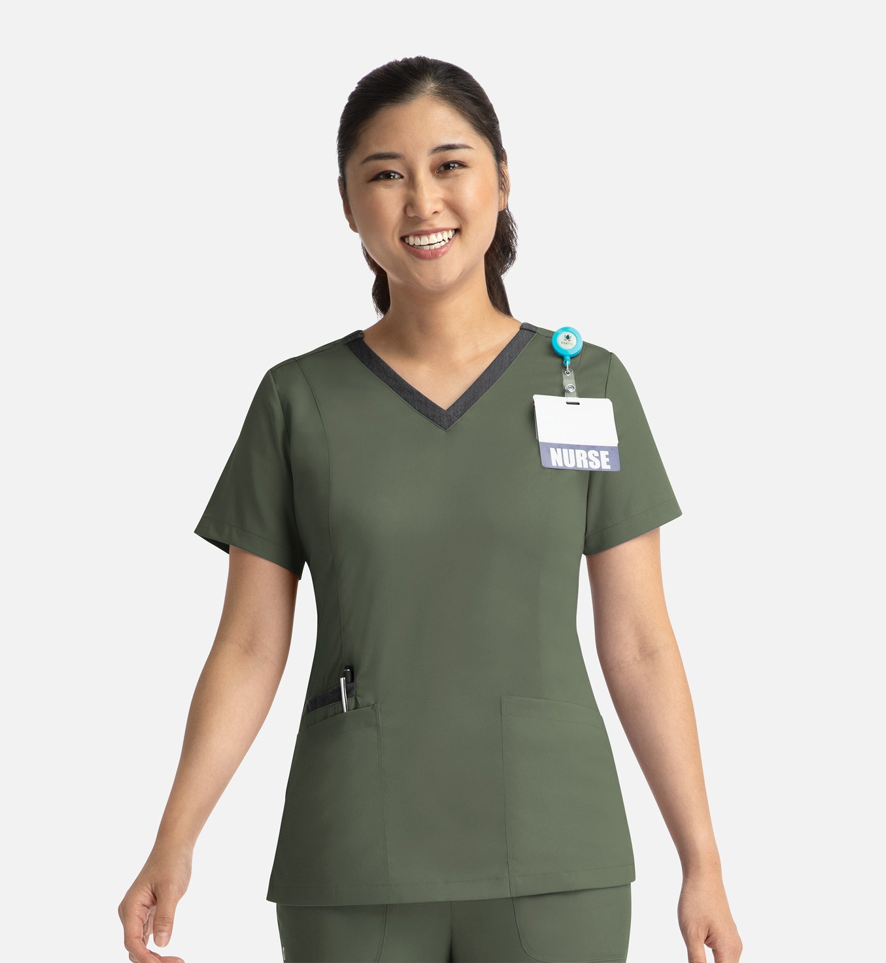 Matrix 3502 Women’s Contrast Double V-Neck Top Olive