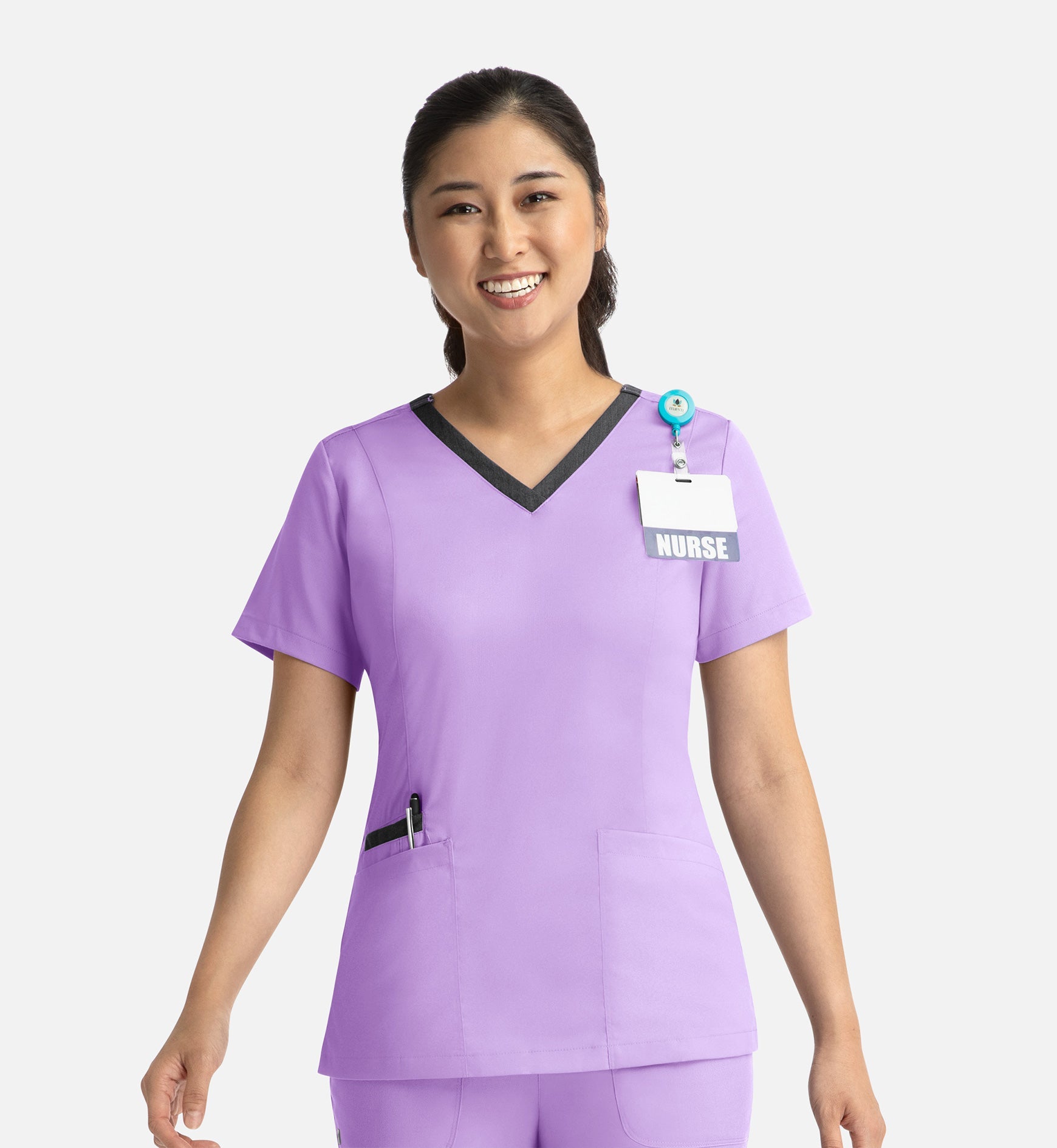 Matrix 3502 Women’s Contrast Double V-Neck Top Orchid Bouquet
