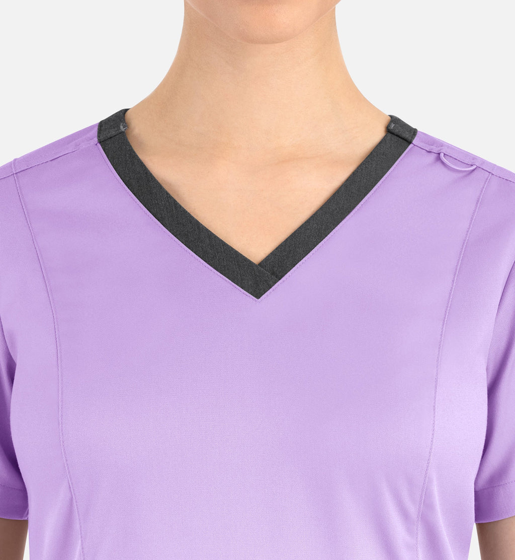 Matrix 3502 Women’s Contrast Double V-Neck Top Orchid Bouquet