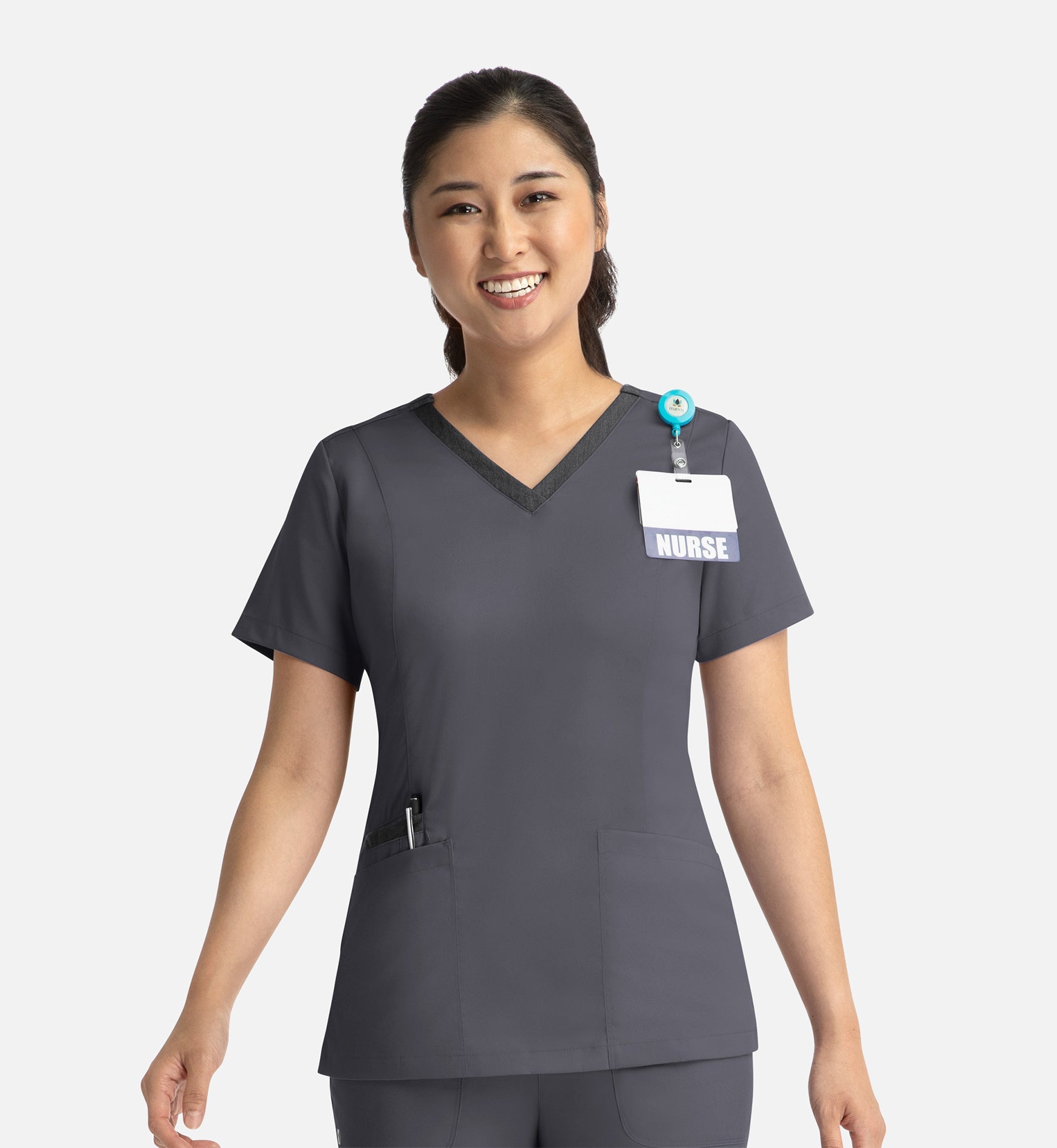 Matrix 3502 Women’s Contrast Double V-Neck Top Pewter